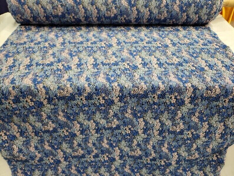Royal Blue Brocade Floral Flowers Textured Jacquard Fashion Fabric Sold By The Yard