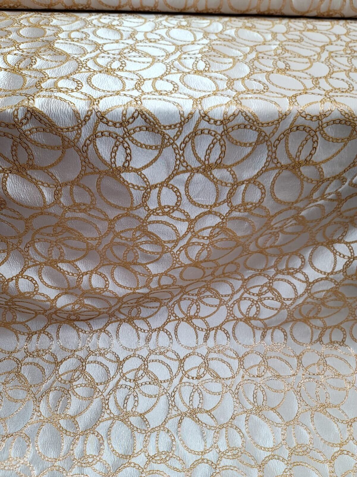 Champagne Gold Geometric Metallic Brocade Fabric - Sold By The Yard - Embossed (60” Width)