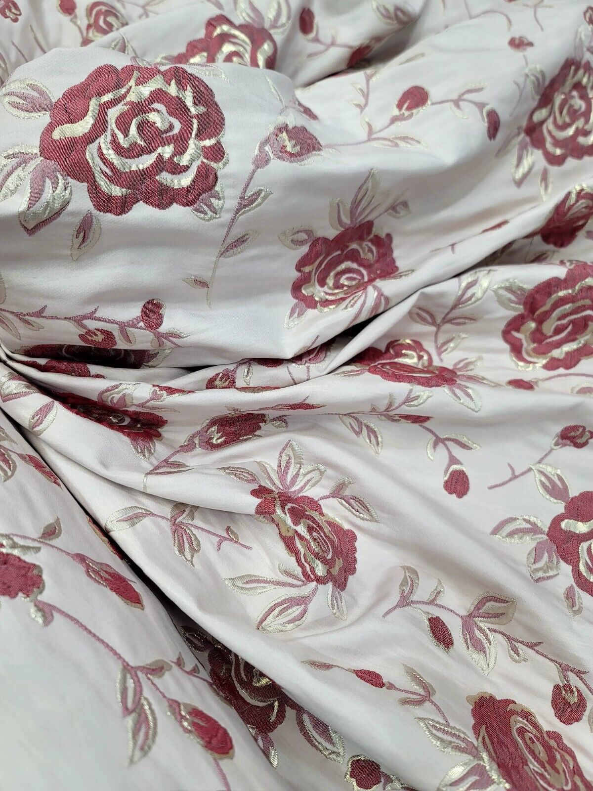 GOLD BURGUNDY Metallic Brocade Fabric Sold By The Yard BEIGE BACKGROUND FOR DRES