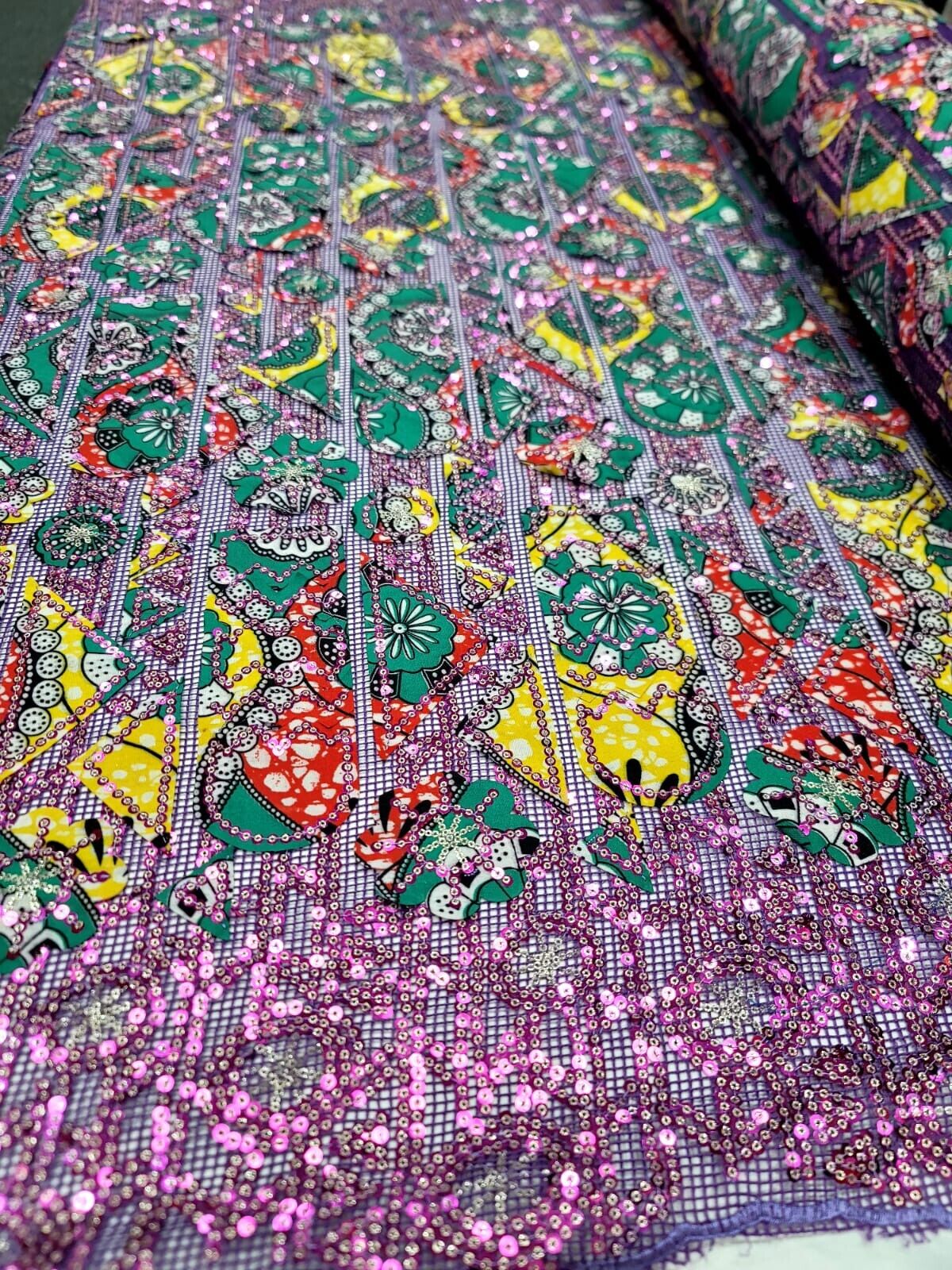 African Lace Lavender Embroidery Sequins Lace Fabric 50” Width SOLD BY THE YARD