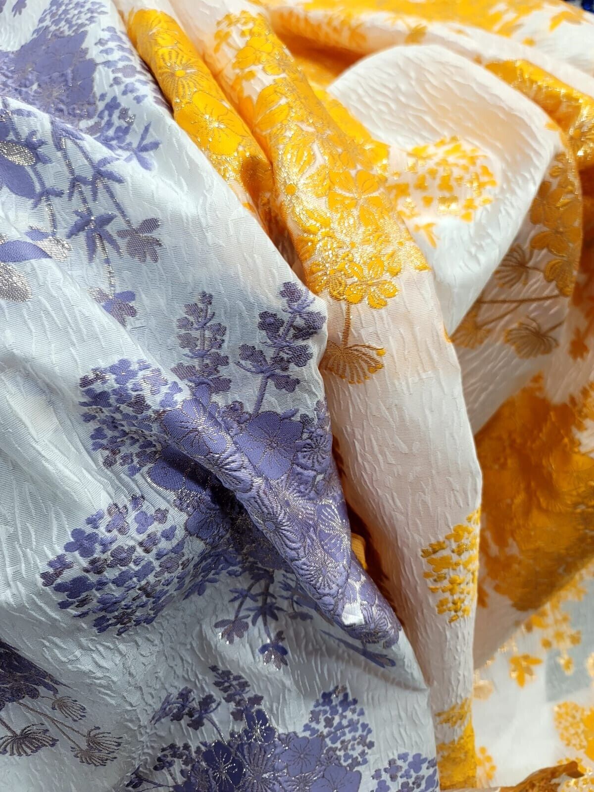 Floral Brocade Fabric by the Yard - 57" Width - White Organza Base - Ideal for Dresses in Multiple Color Options