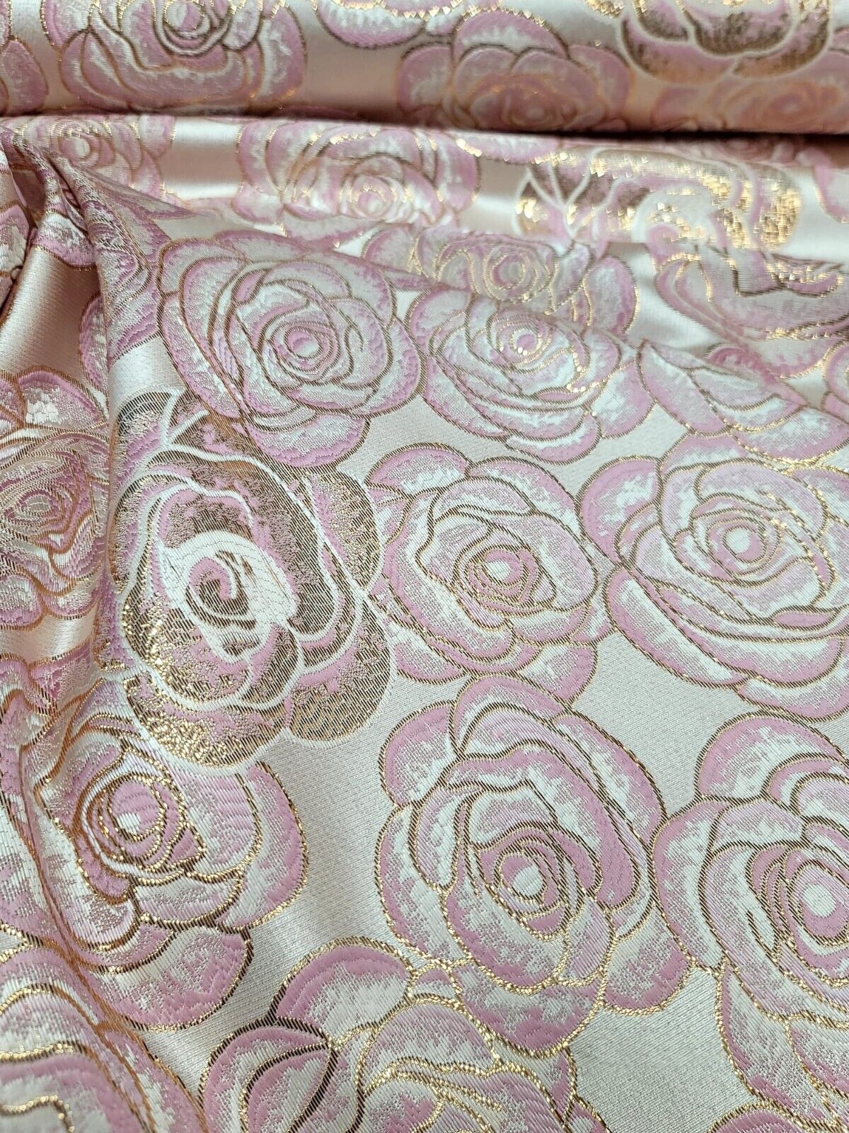 Pink Rose Floral Fabric by The Yard Prom Bridal Quinceañera Beige Backgr