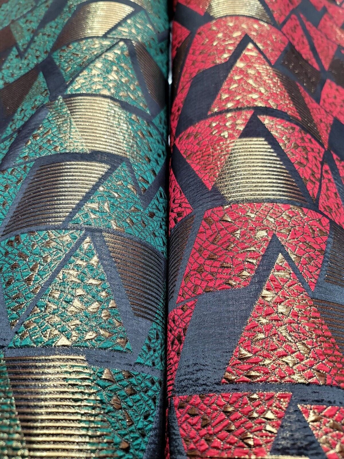 Black and Red Gold Metallic Geometric Brocade Fabric - 57" Width - Sold by Yard - Ideal for High-End Creations, Dressmaking, and Home Decor
