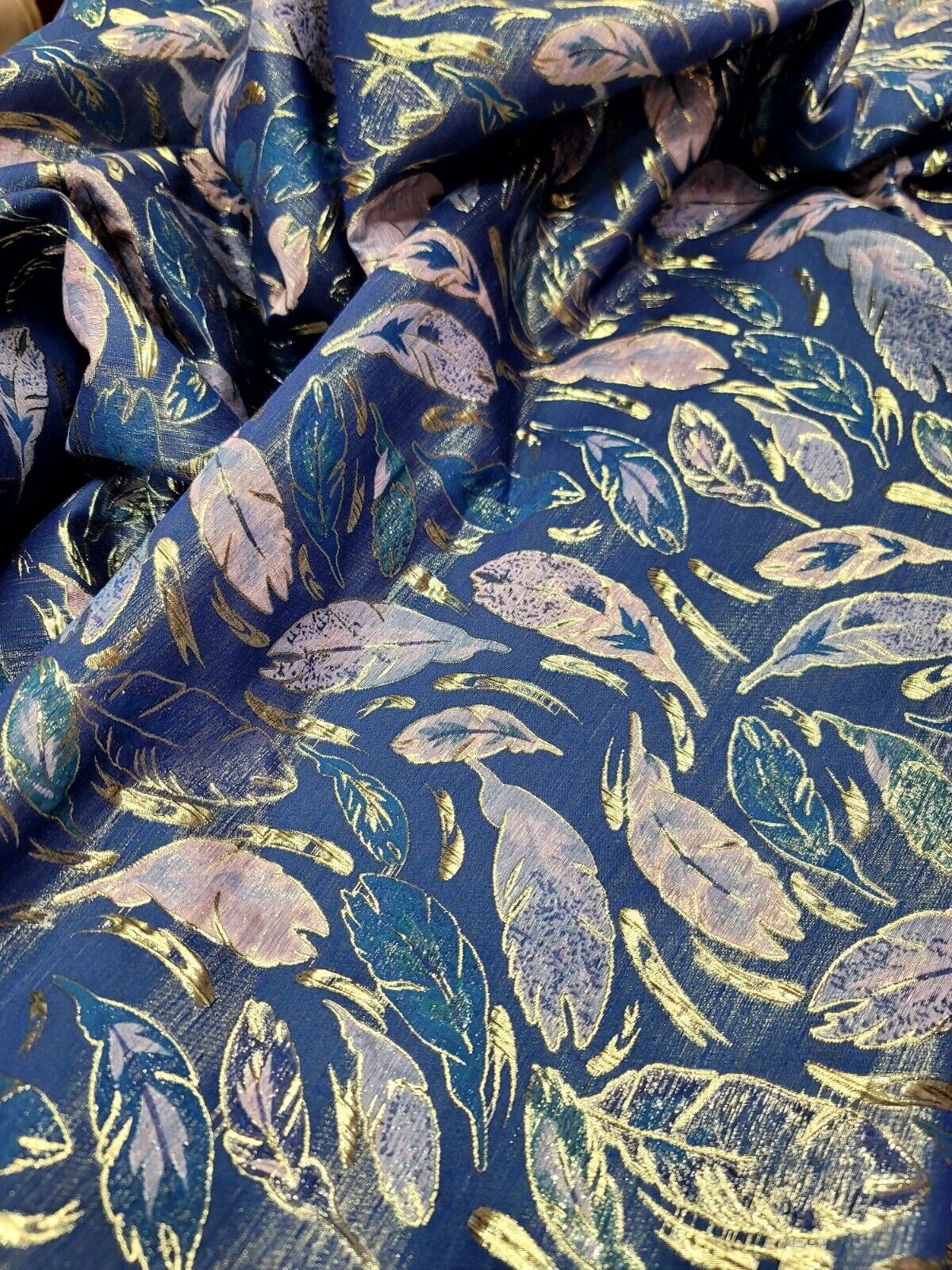 Feathers Teal Lavender Royal Blue Brocade Fabric - Sold By The Yard - Embossed Dress (60” Width)