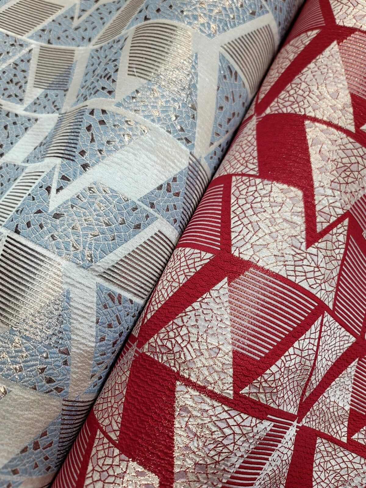 Red and Gold Metallic Geometric Brocade Fabric - 57" Width - Sold by Yard - Ideal for High-End Creations, Dressmaking, and Home Decor