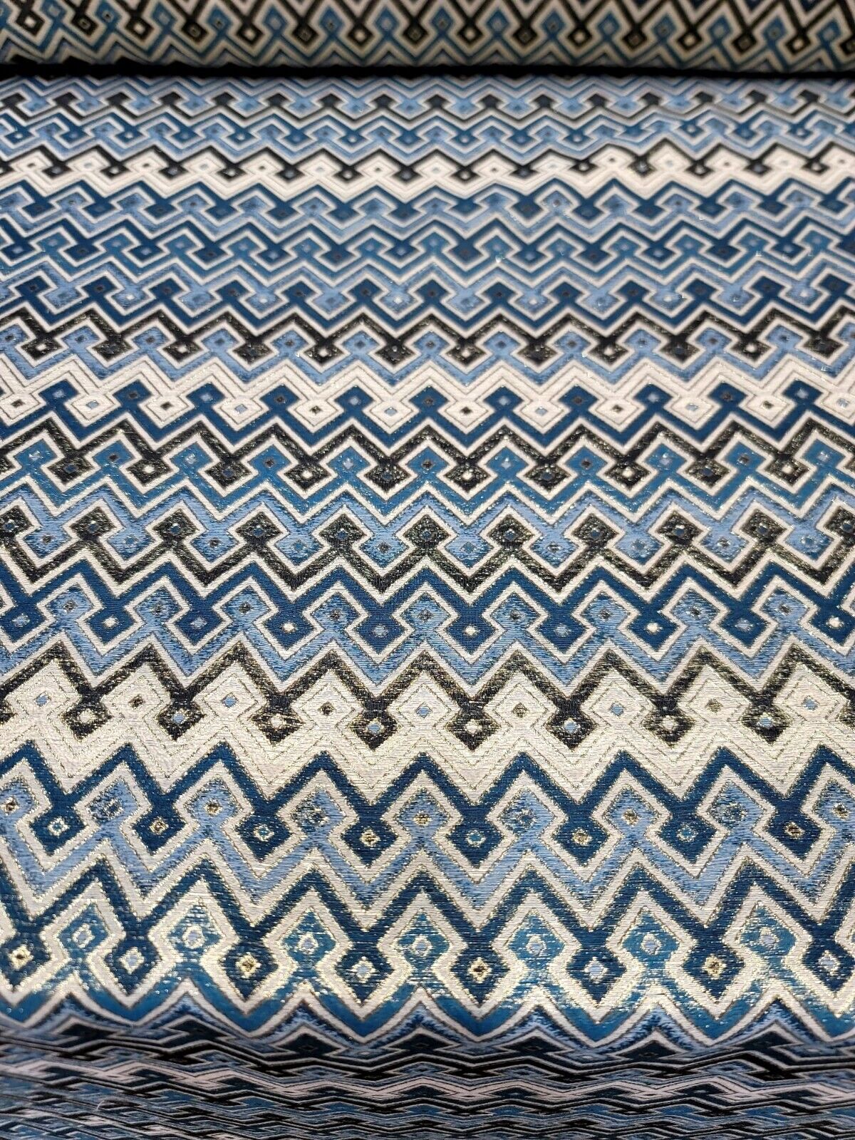 Teal Metallic Geometric Brocade Fabric - Sold by Yard - Perfect for Dressmaking, Upholstery, and High-End Creations