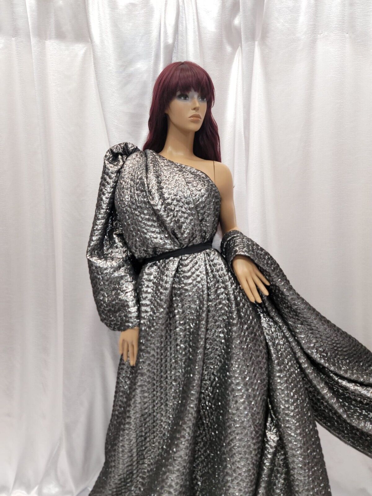 Dark Gray Brocade Textured Embossed Jacquard Fabric Sold By The Yard Gown Quinceañera Bridal