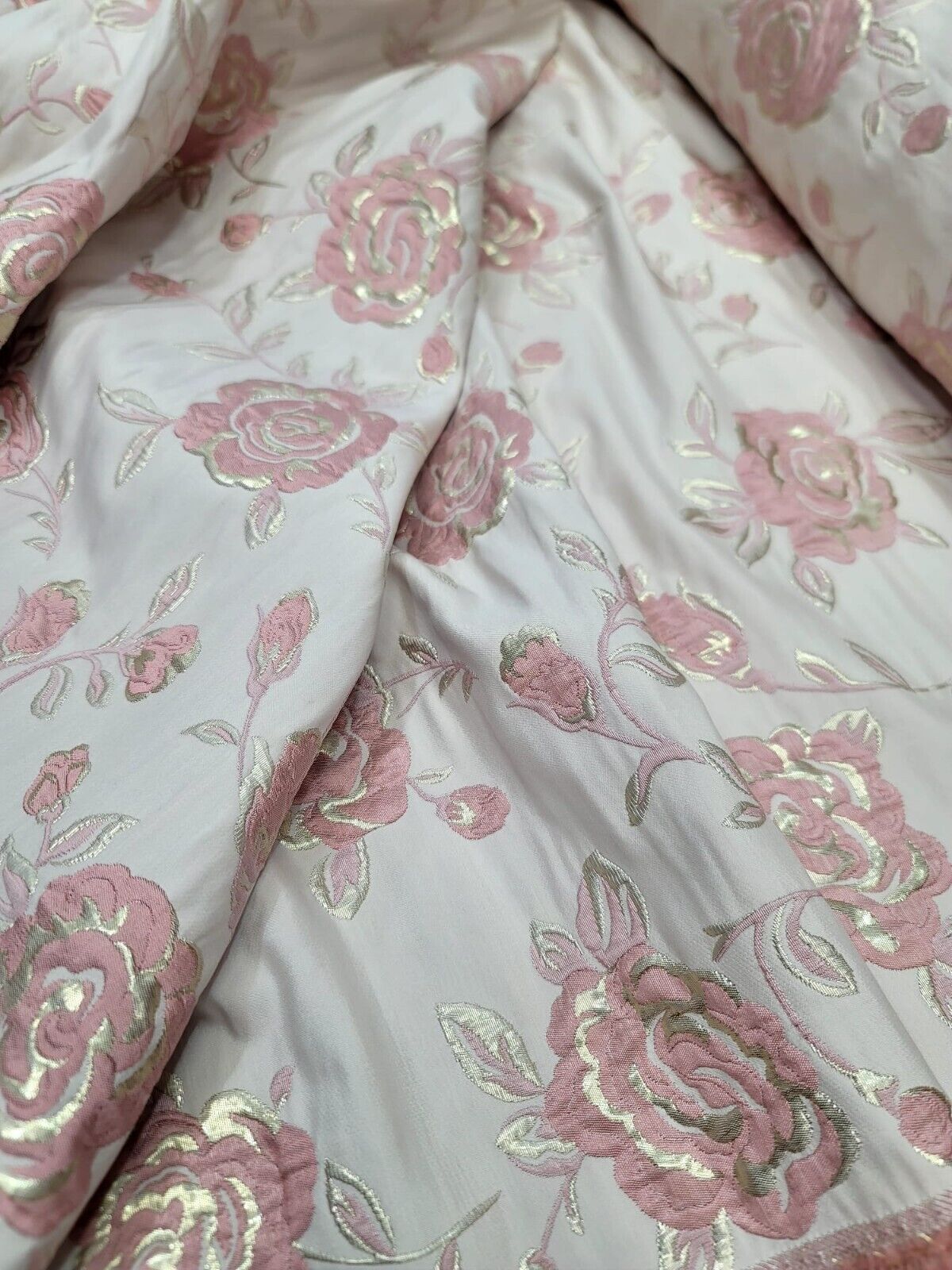 Blush Brocade Metallic Gold Metallic Flower Floral Fabric By The Yard Beige Back