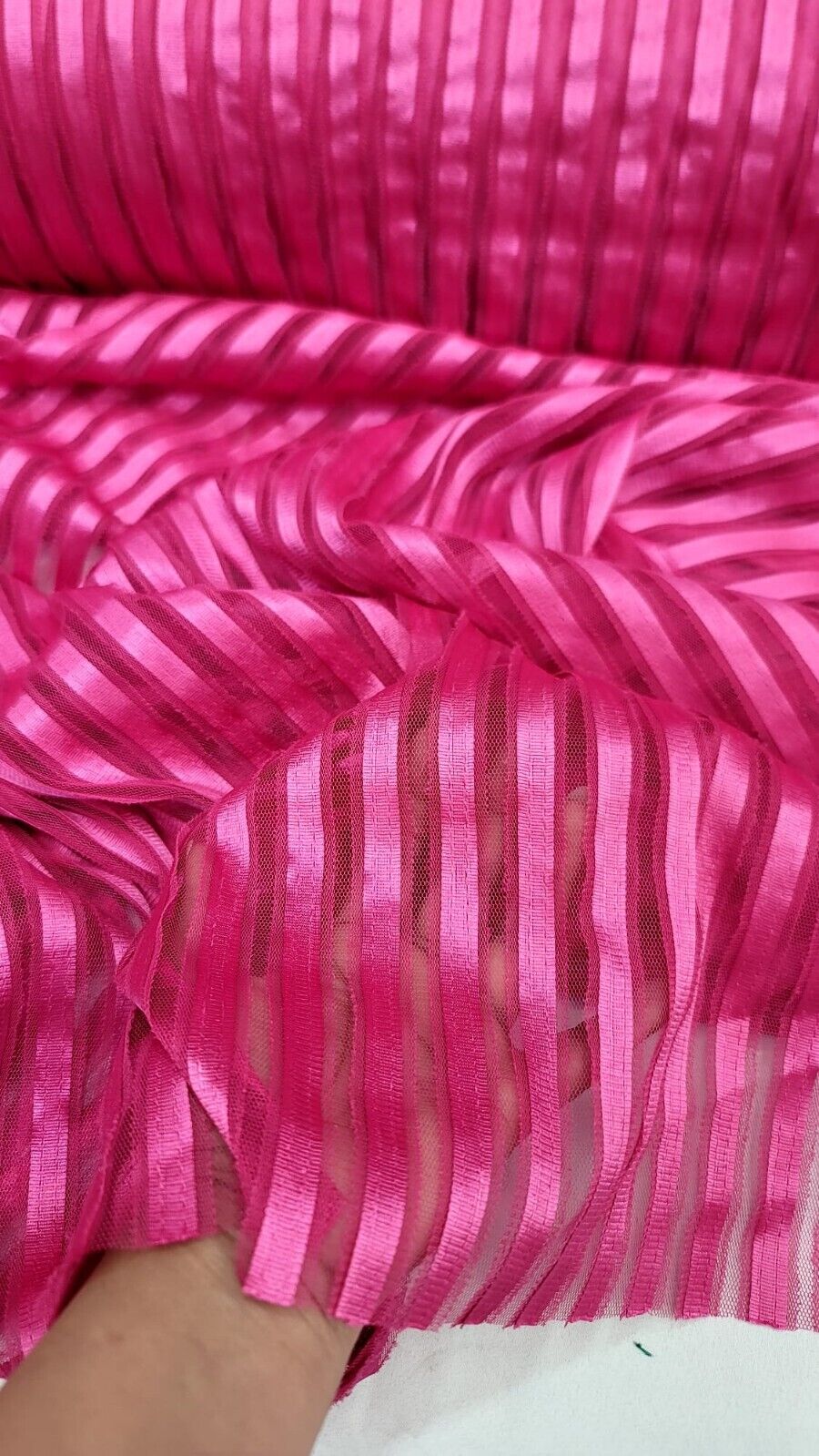 Lace Fabric by the Yard - Fuchsia Striped Ribbon Mesh - Embroidered Dress Material