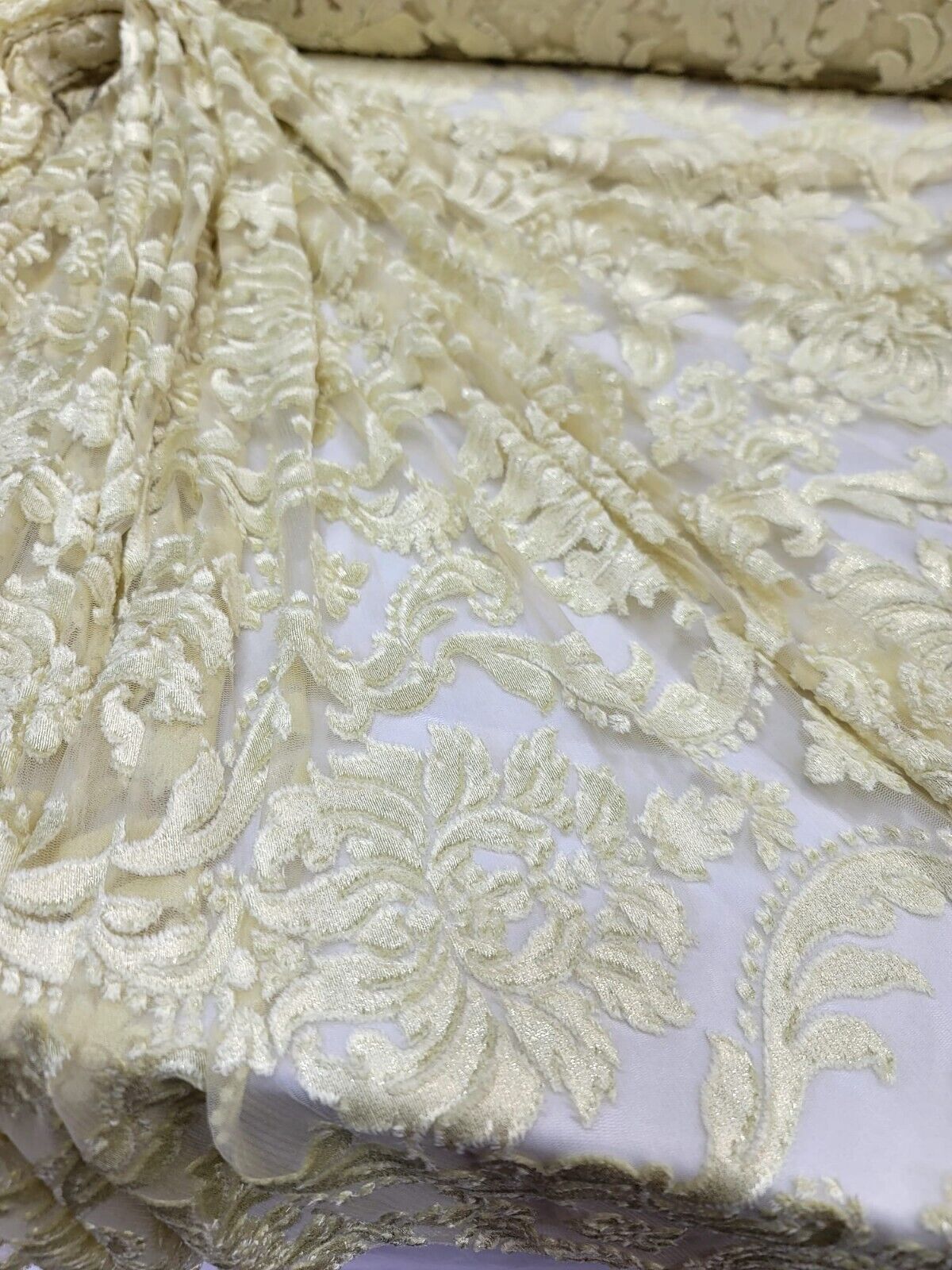 Embroidered Stretch Lace Apparel Fabric Sheer Floral Pale Yellow - 60" Widt