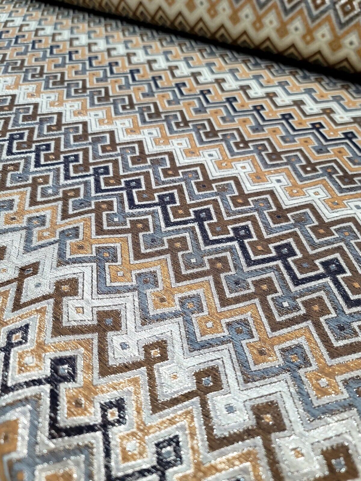 Gold Metallic Geometric Brocade Fabric - Sold by Yard - Perfect for Dressmaking, Upholstery, and High-End Creations