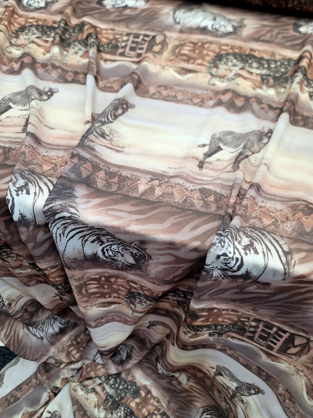 Beige/Grey/Brown Animal Print Chiffon Fabric - 58" Wide - Sold By the Yard