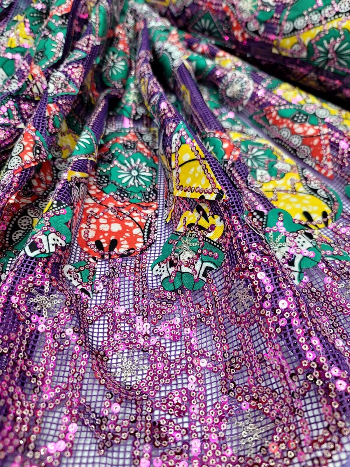 African Lace Lavender Embroidery Sequins Lace Fabric 50” Width SOLD BY THE YARD