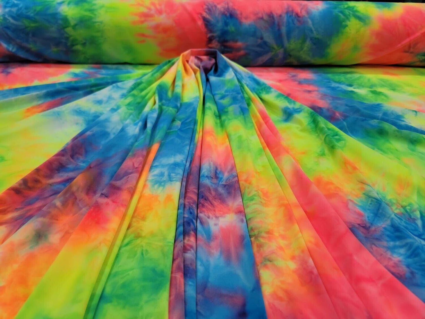 Multicolor Spandex Fabric - Sold by the Yard - Neon Tie Dye Yellow Blue Coral
