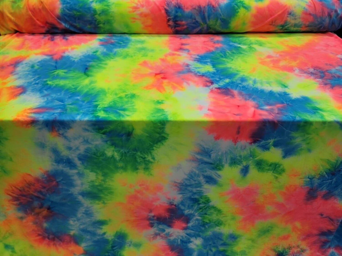 Multicolor Spandex Fabric - Sold by the Yard - Neon Tie Dye Yellow Blue Coral