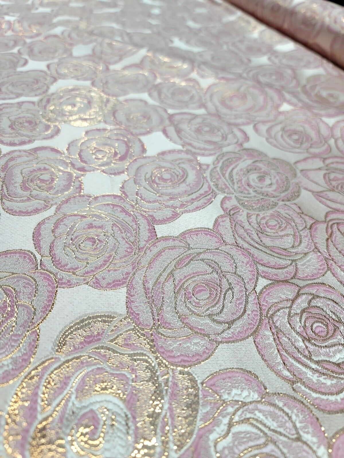 Pink Rose Floral Fabric by The Yard Prom Bridal Quinceañera Beige Backgr