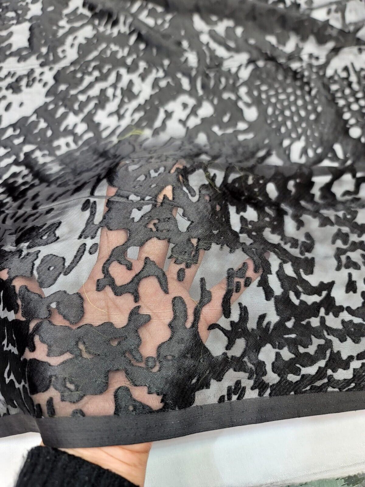 Black Silk Burn Out Velvet Fabric - Sold By the Yard - CHIFFON SHEER - For Dress