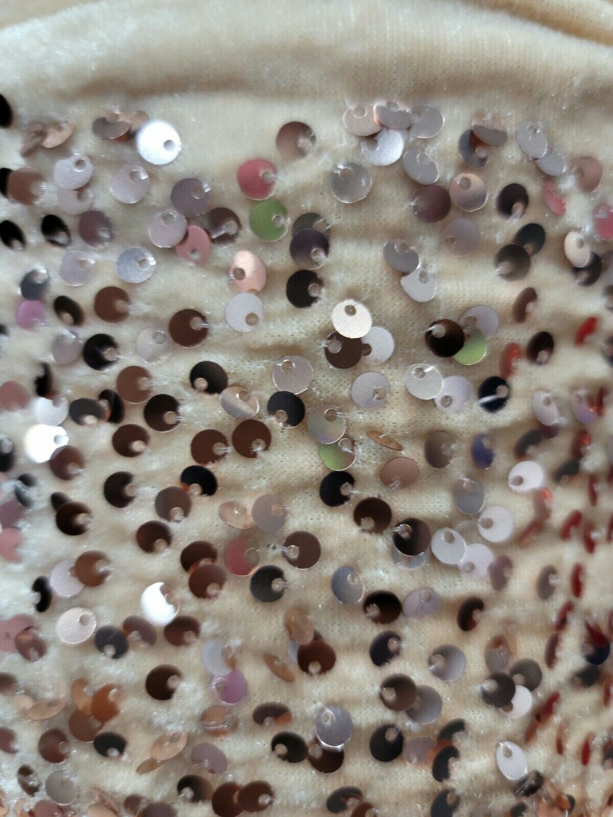 Champagne Beige Stretch Velvet Fabric with Embroidery and Sequins - Sold by the Yard - Ideal for Gowns, Christmas Projects, and More