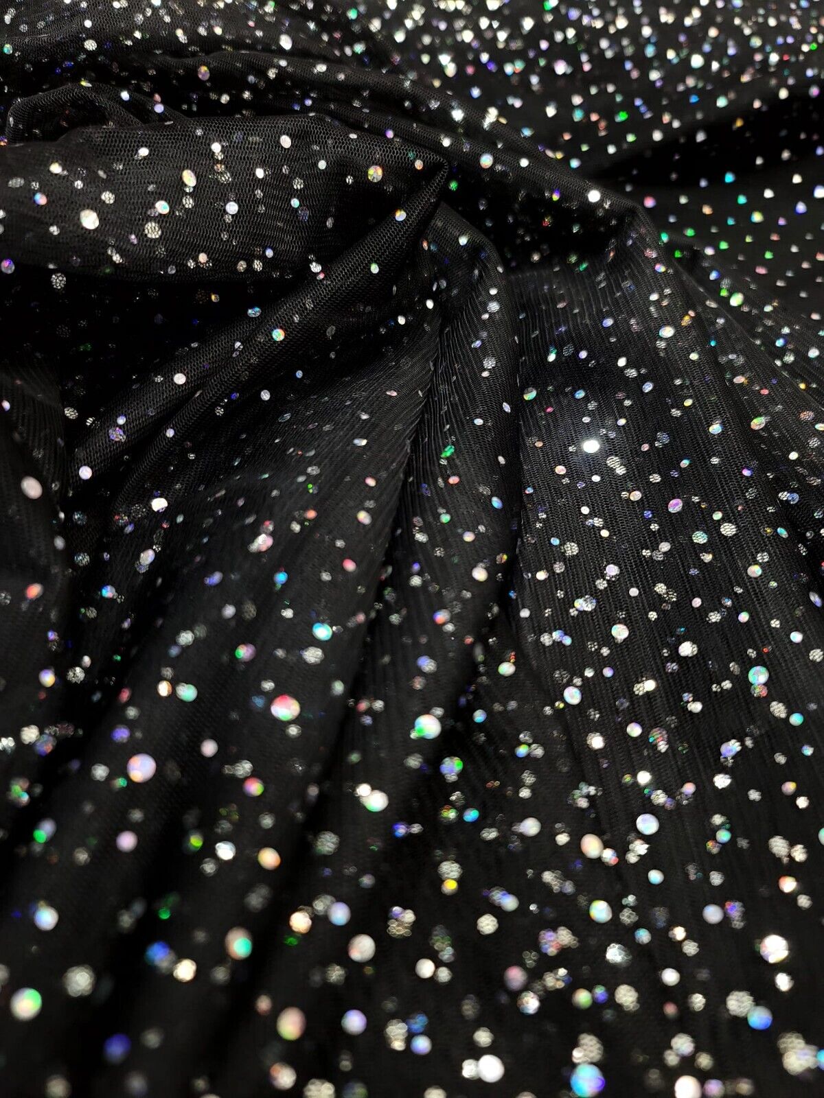 Black Stretch Mesh Iridescent Sequins Fabric Sold By The Yard Quinceañera Prom