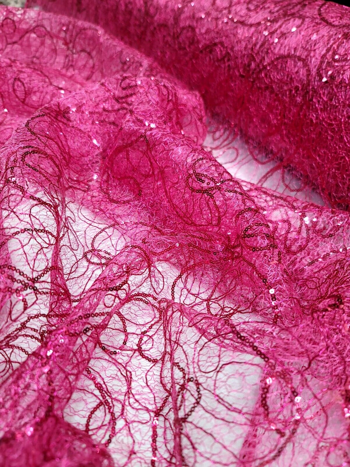 Spider Webs Fuchsia Sequins Fabric By The Yard