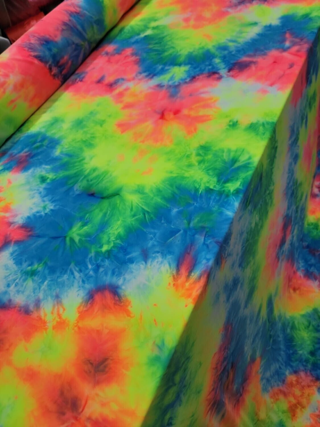 Multicolor Spandex Fabric - Sold by the Yard - Neon Tie Dye Yellow Blue Coral