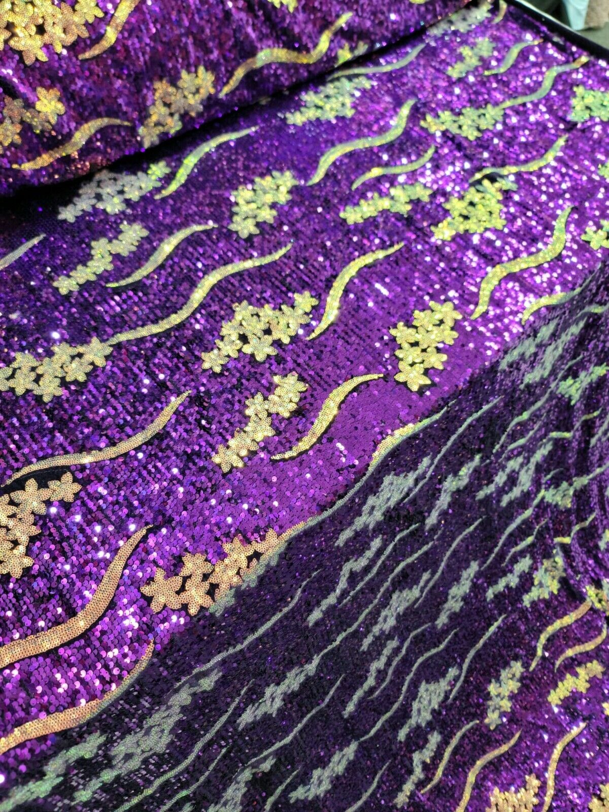 Purple Sequin Embroidery On Stretch Velvet Fabric By The Yard Iridescent Flowers