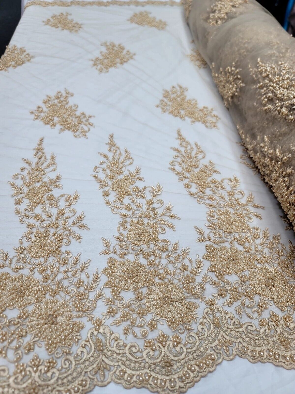 Fabric Lace Beaded Embroidered Beaded Bridal Veil Champagne Wedding By The Yard