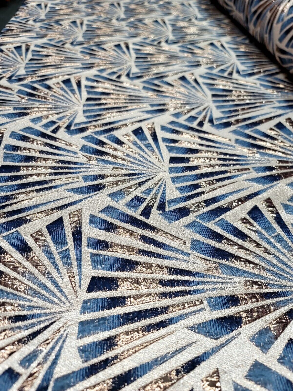 Teal Blue Brocade Fabric with Metallic Gold Geometric Patterns - Sold by Yard - Ideal for Elegant Apparel, Home Decor, and High-End Creations
