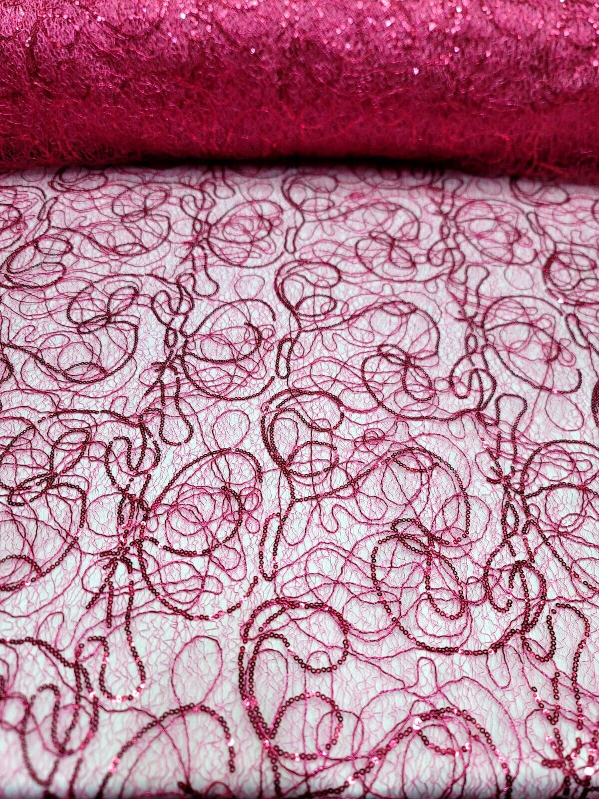 Spider Webs Fuchsia Sequins Fabric By The Yard