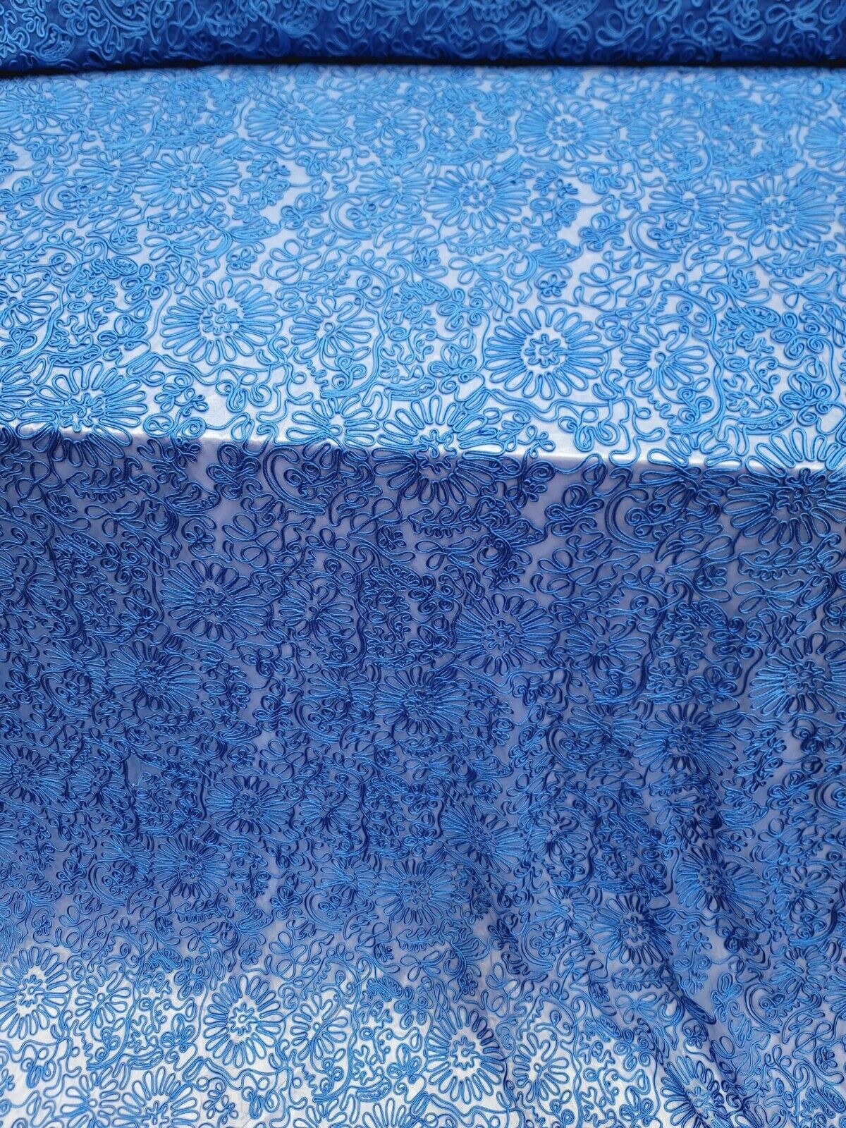 Royal Blue Lace Fabric - 56" Width - Sold by the Yard - Embroidery Cord Floral Flowers