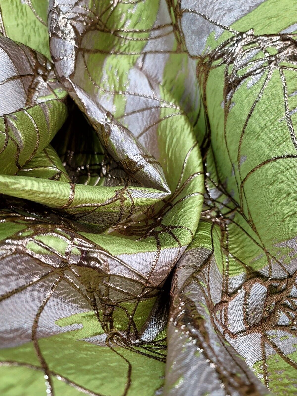 Light Green and Gold Beige Metallic Brocade Fabric - Sold by Yard - Perfect for Fashion, Upholstery, and Elegant Creations
