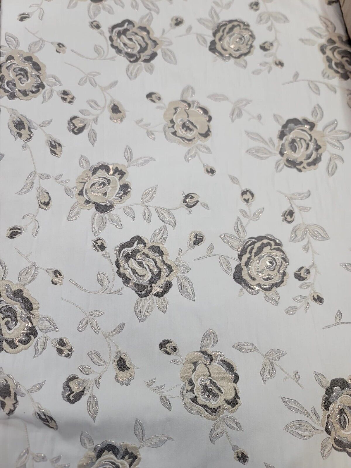 BEIGE GOLD Floral Brocade Fabric (60 in.) Sold By The Yard Embossed Flowers