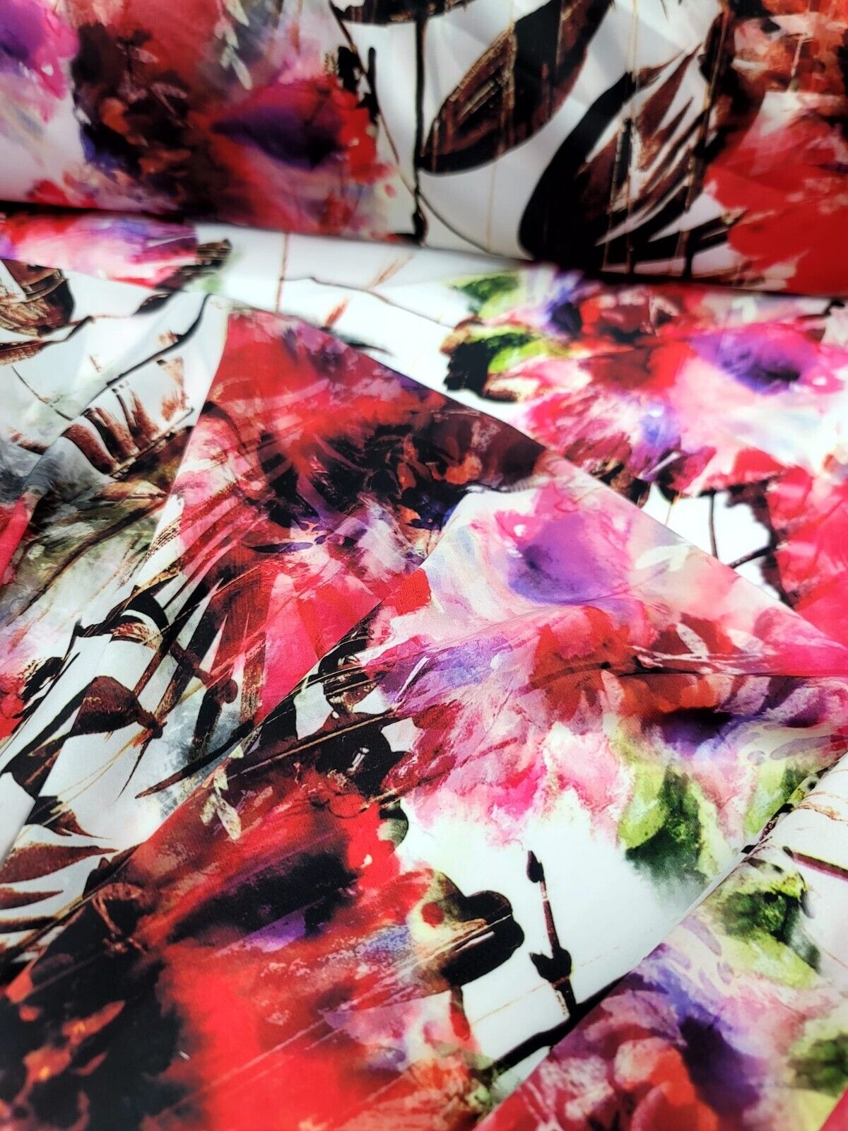 Pink Red Purple Floral Chiffon Fabric - Semi Sheer Apparel Fabric By the Yard