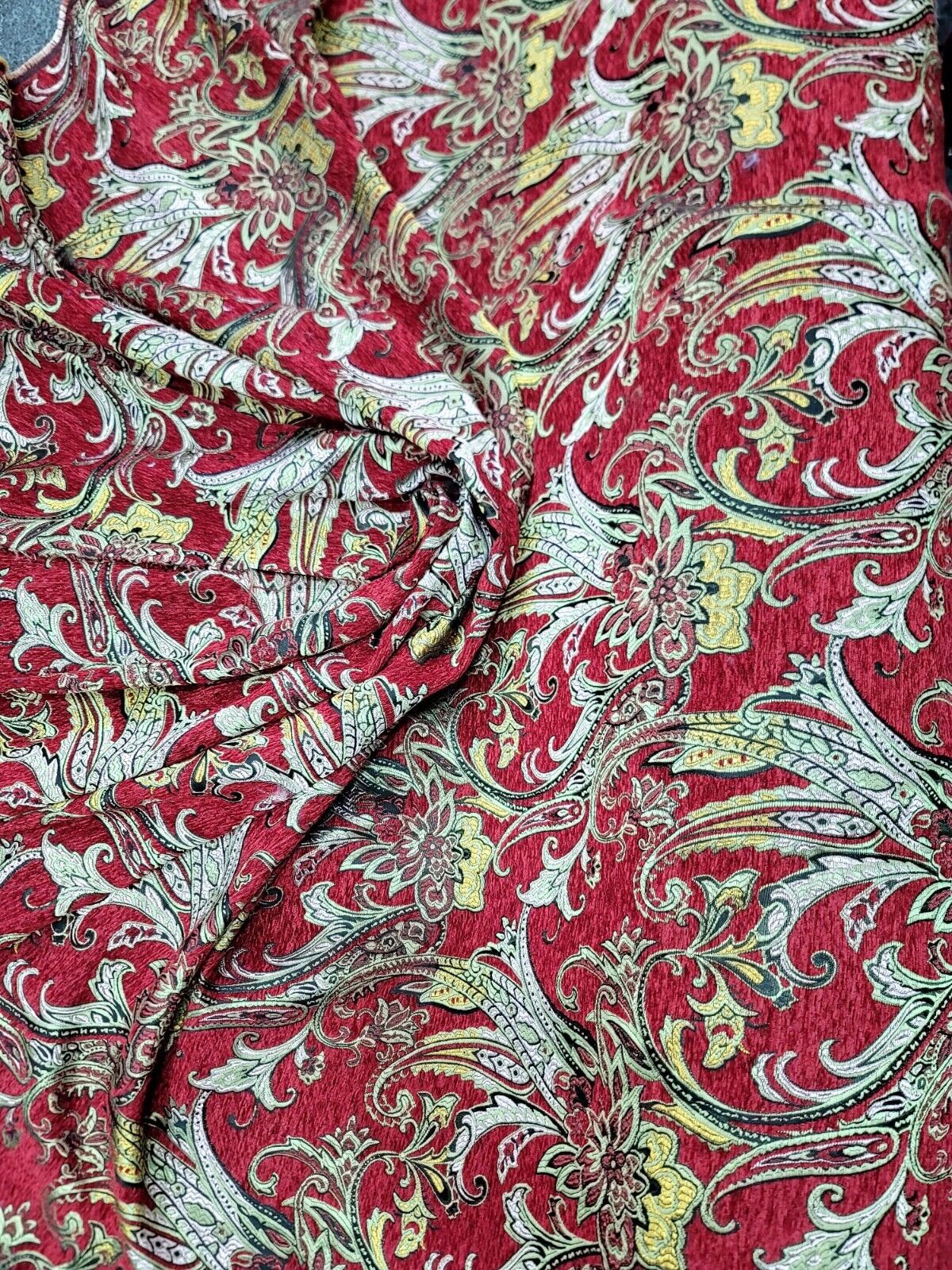 Red Gold Floral Damask Brocade Fabric - 60” Width - Sold By The Yard - Chenille