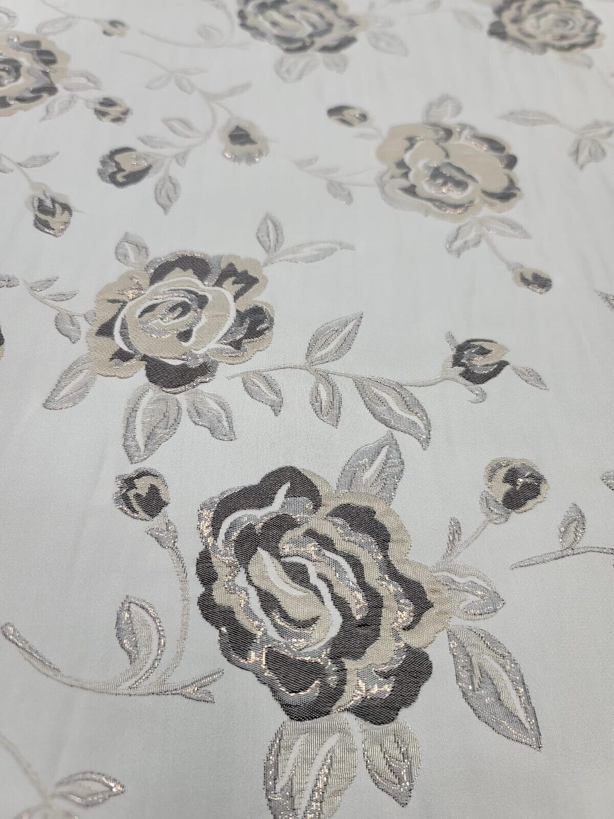 BEIGE GOLD Floral Brocade Fabric (60 in.) Sold By The Yard Embossed Flowers