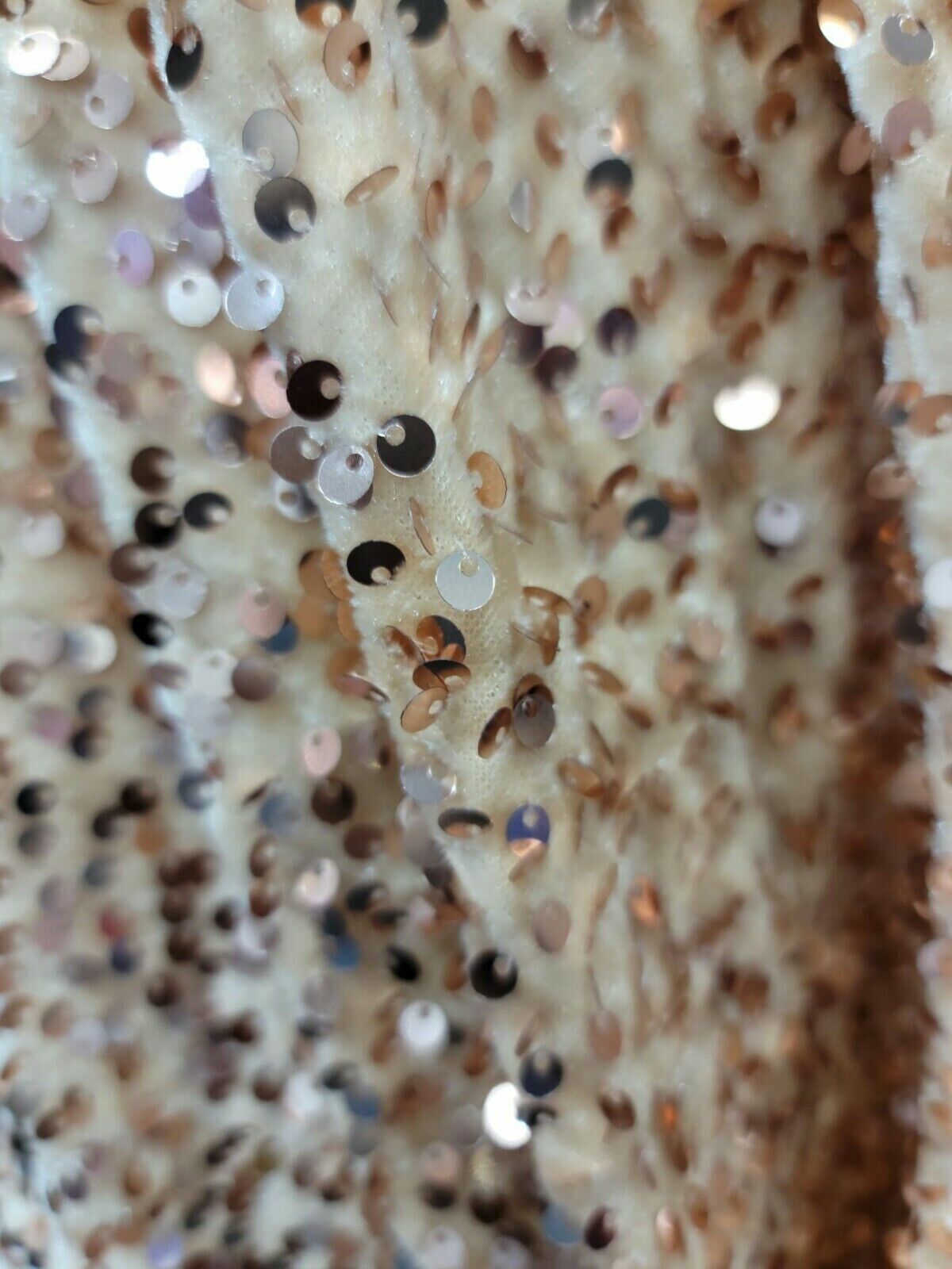 Champagne Beige Stretch Velvet Fabric with Embroidery and Sequins - Sold by the Yard - Ideal for Gowns, Christmas Projects, and More