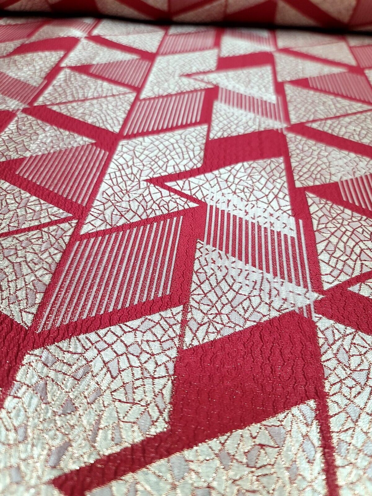 Red and Gold Metallic Geometric Brocade Fabric - 57" Width - Sold by Yard - Ideal for High-End Creations, Dressmaking, and Home Decor