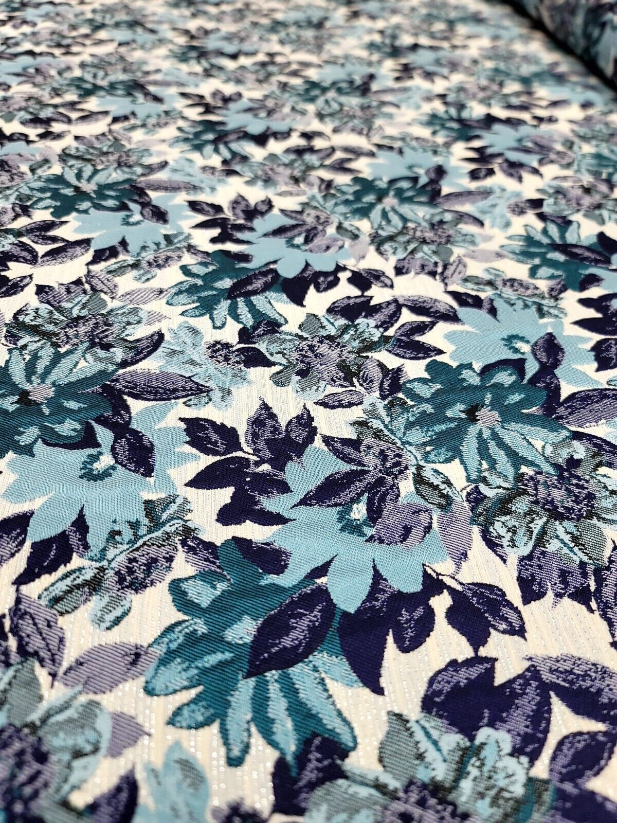 Purple Blue Brocade Flower Floral Fabric Sold By the Yard