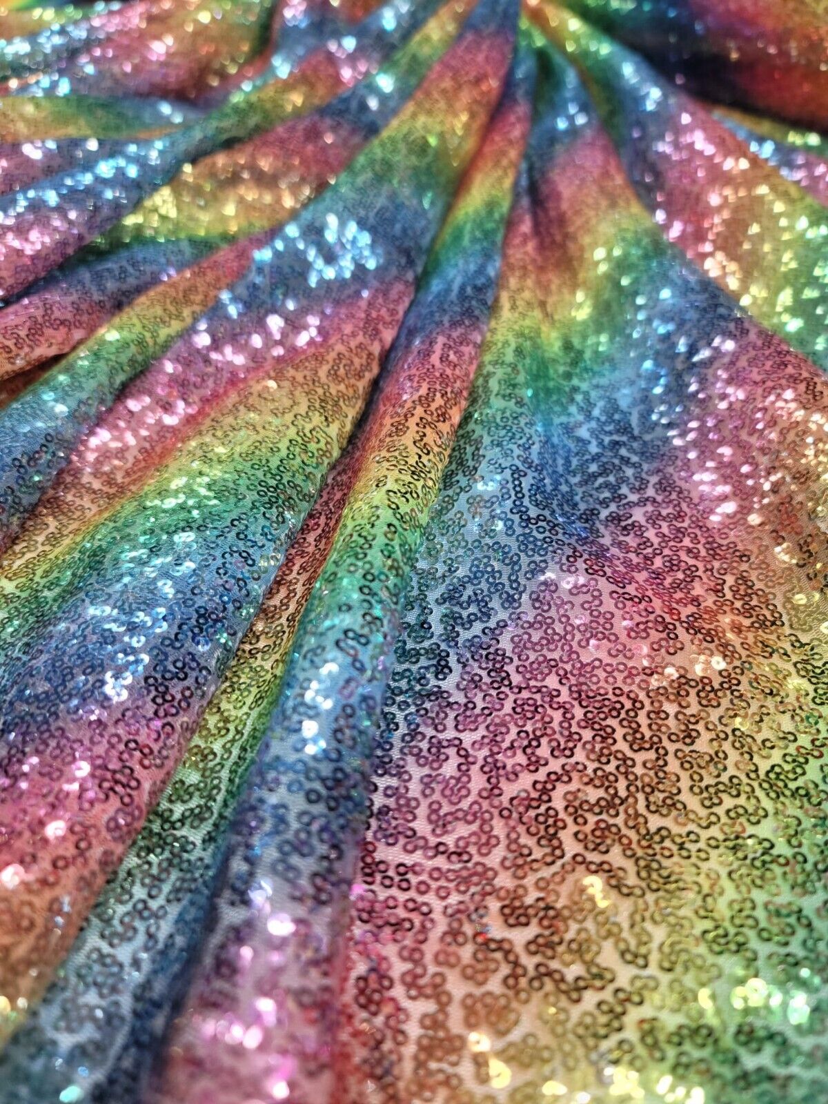 Rainbow Sequin on Stretch Mesh Fabric by the Yard - Vibrant Multicolor Stripes - Ideal for Stunning Creations