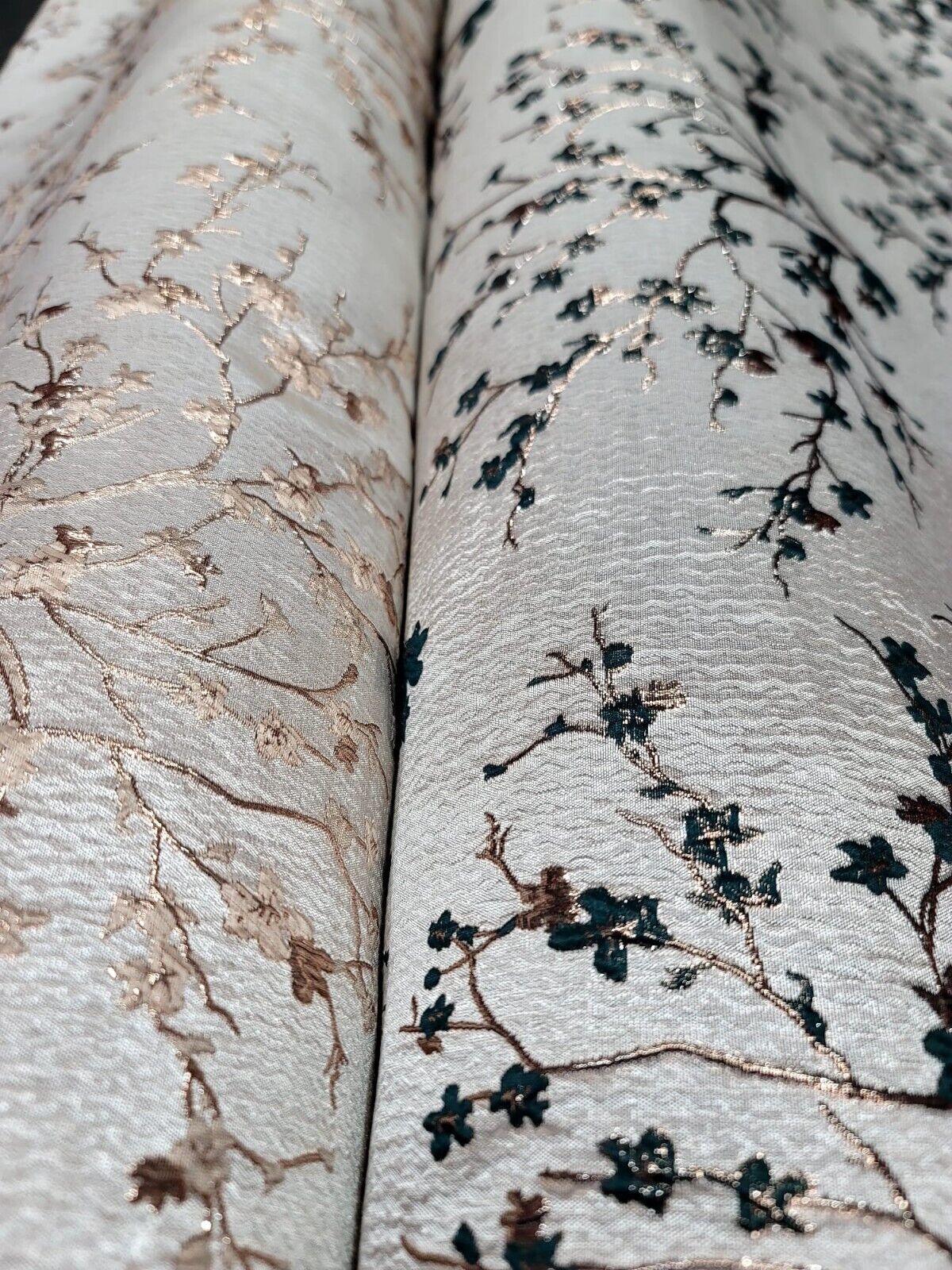 HUNTER GREEN Floral Brocade Fabric Sold By The Yard Beige Textured