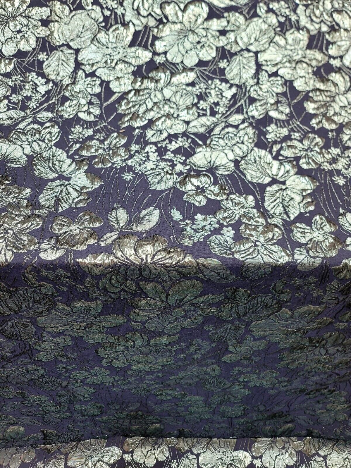 Metallic Blue Floral On Navy Blue Brocade Fabric 60" W Sold By The Yard Dress Pr