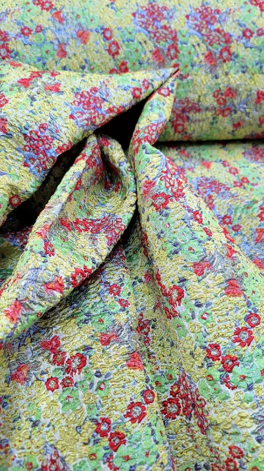 Green Brocade Red Blue Floral Jacquard Fabric - Sold By The Yard - Floral Embossed Prom Fabric (50” Width)