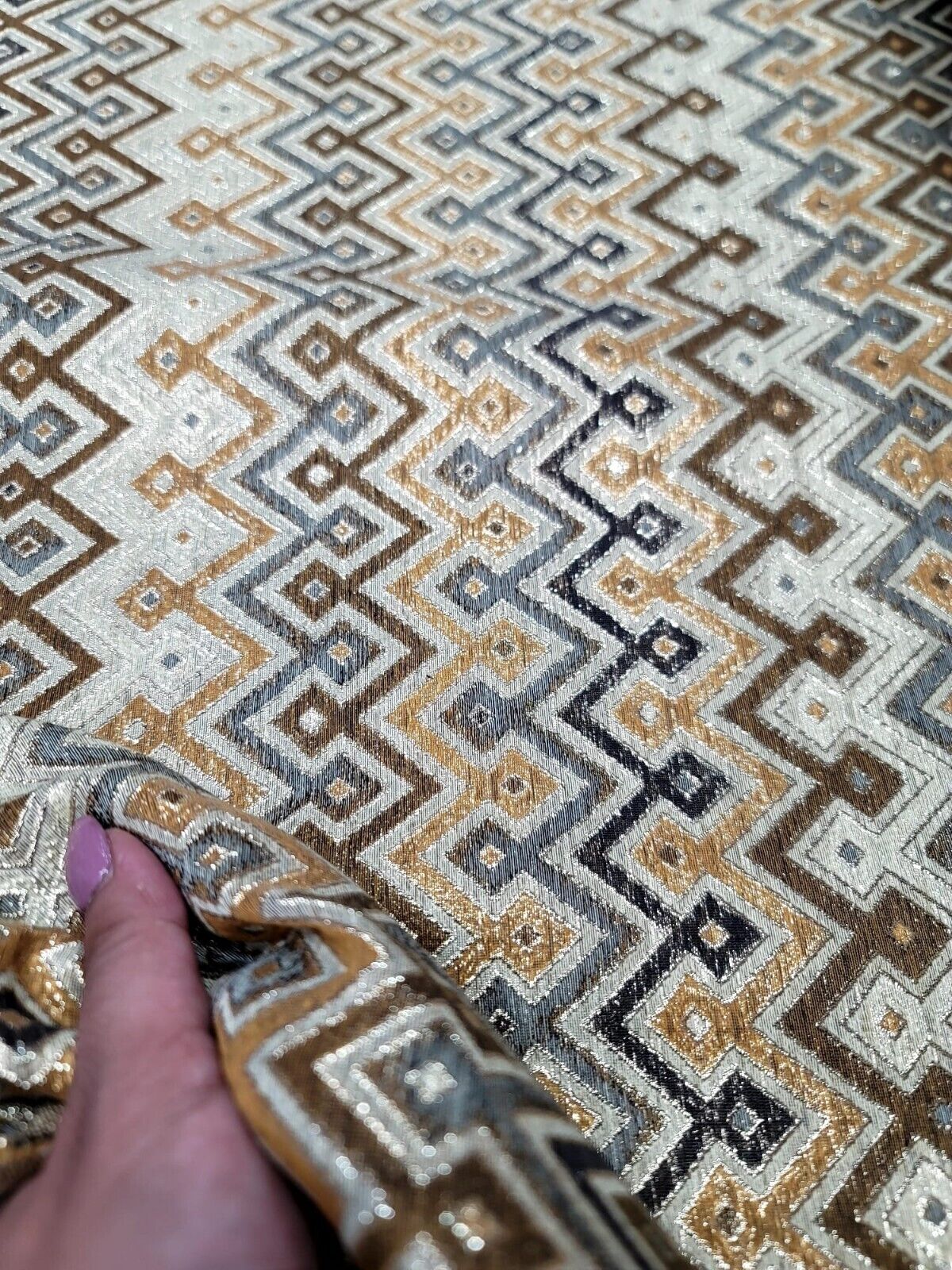 Gold Metallic Geometric Brocade Fabric - Sold by Yard - Perfect for Dressmaking, Upholstery, and High-End Creations