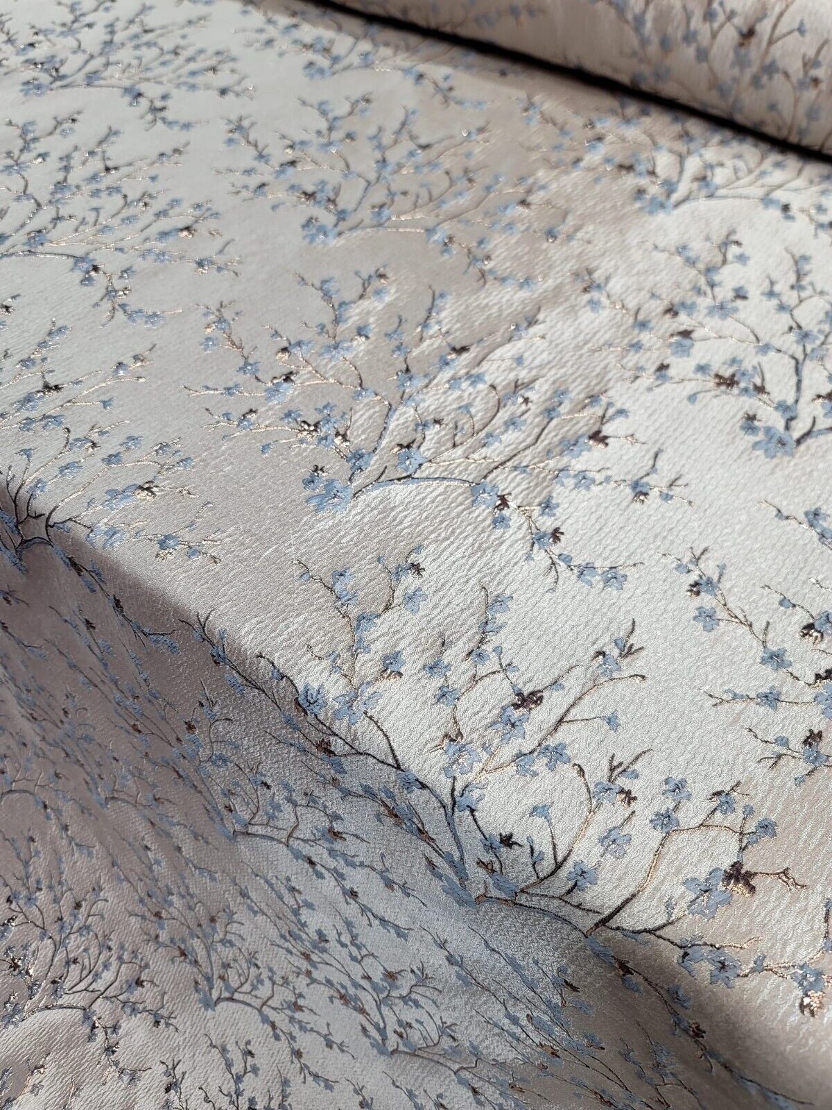 BABY BLUE GOLD Floral Brocade Fabric (60 in.) Sold By The Yard Small Flowers