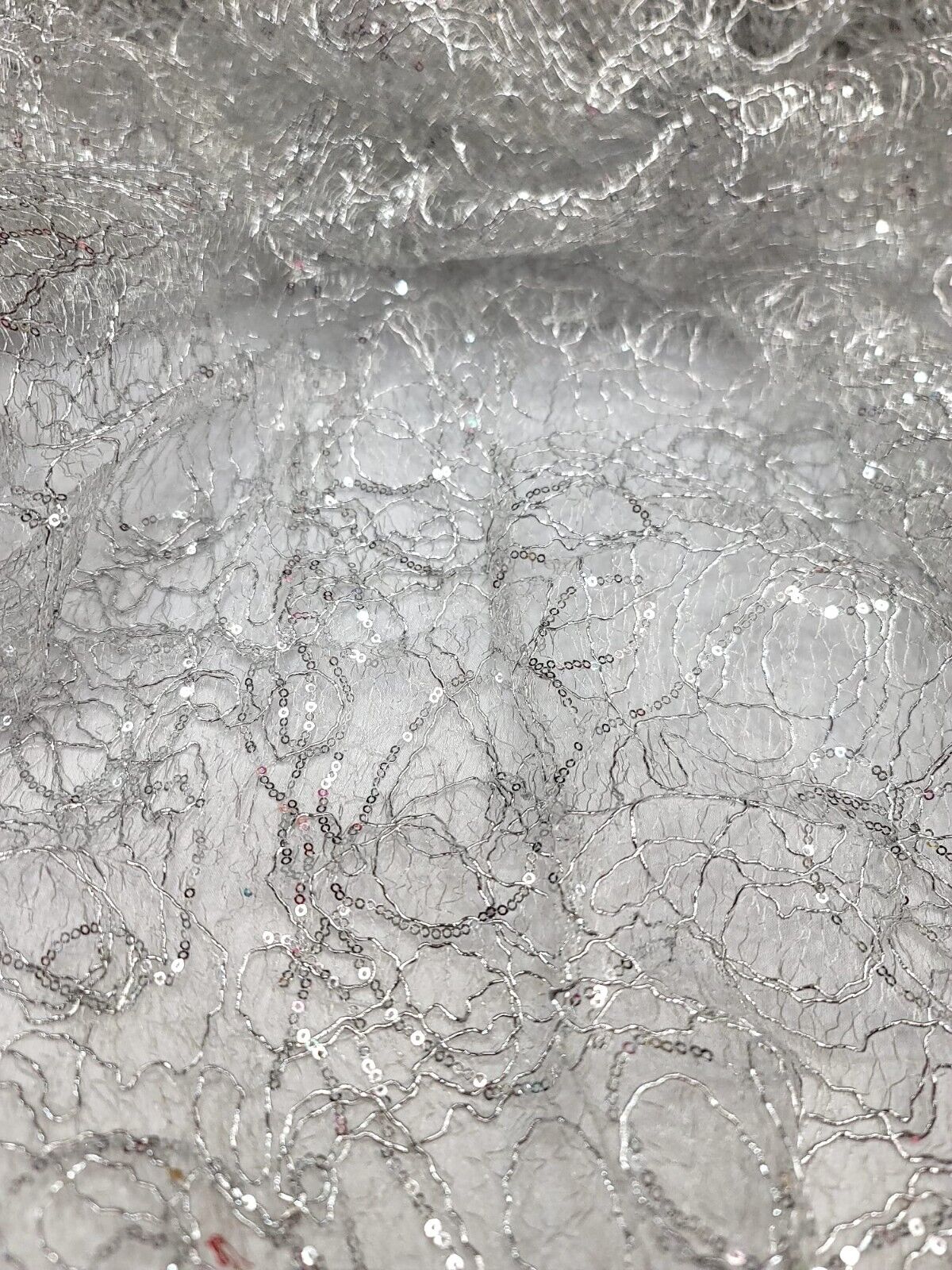 Spider Webs Silver Sequins Fabric By The Yard