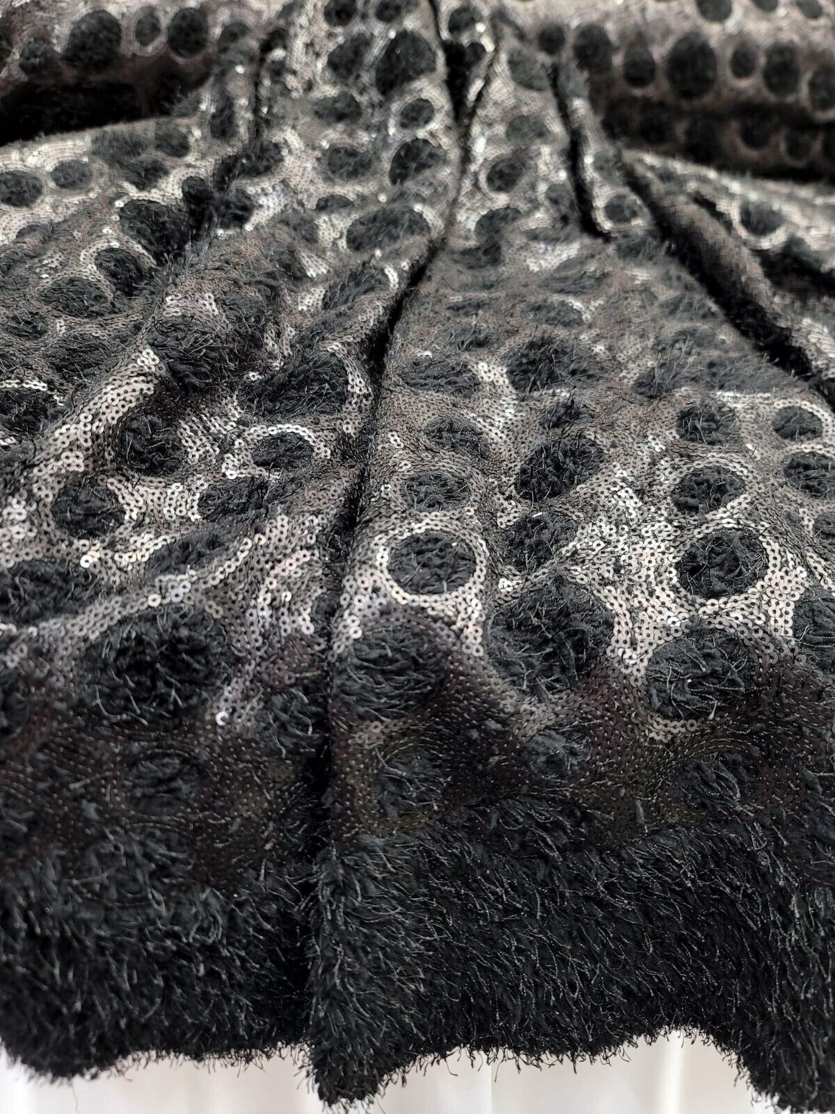 Black Fringes Shaggy Stretch Fabric By The Yard - Eyelash Matte Sequins