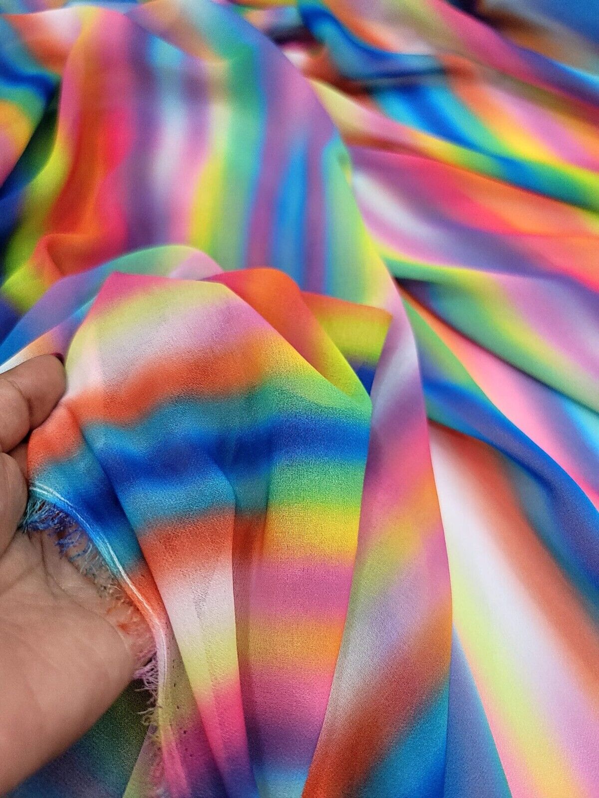 Multi-Color Chiffon Ombre Fabric by the Yard - Vibrant Rainbow Gradient - Sheer Elegance