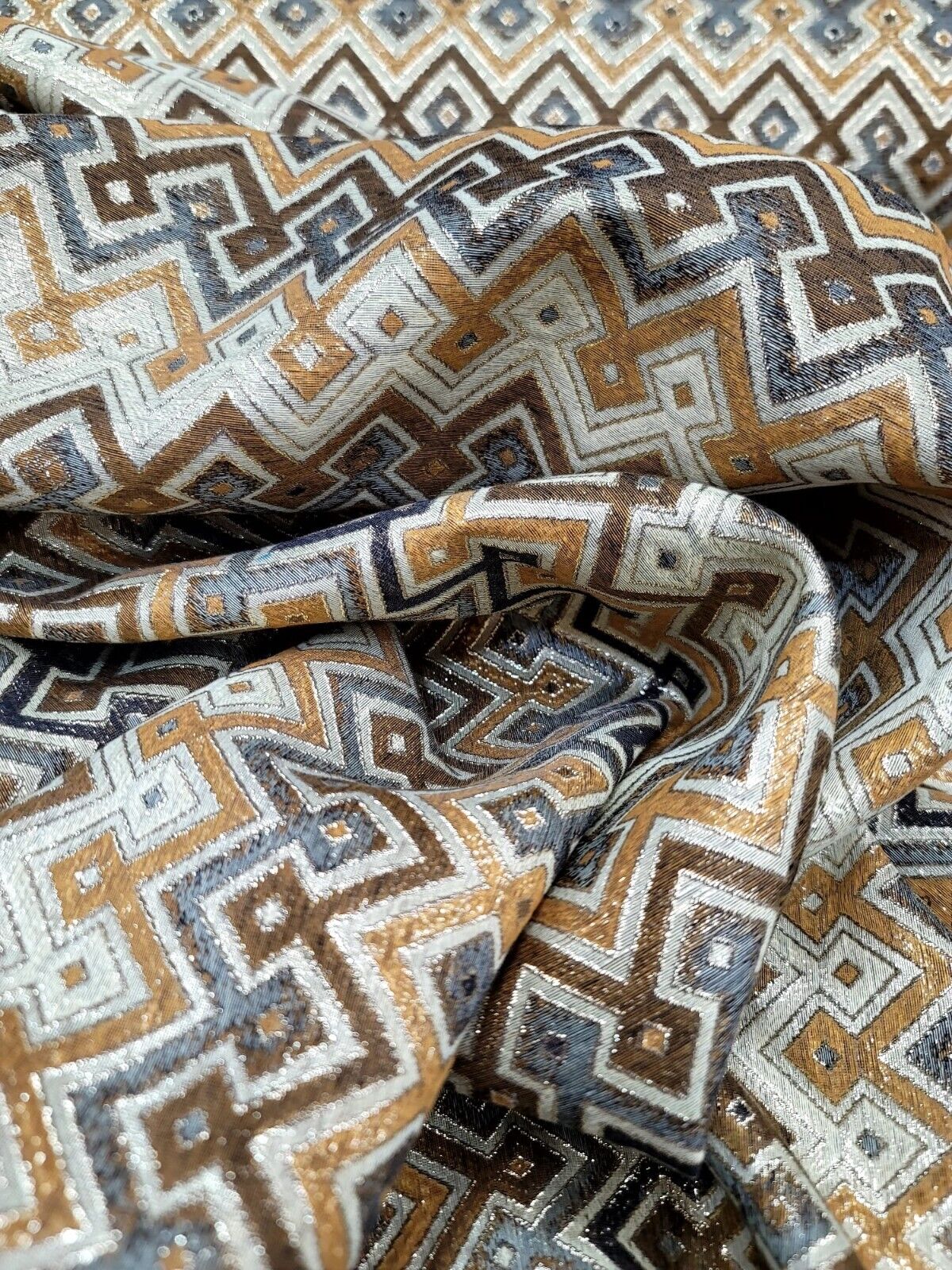 Gold Metallic Geometric Brocade Fabric - Sold by Yard - Perfect for Dressmaking, Upholstery, and High-End Creations