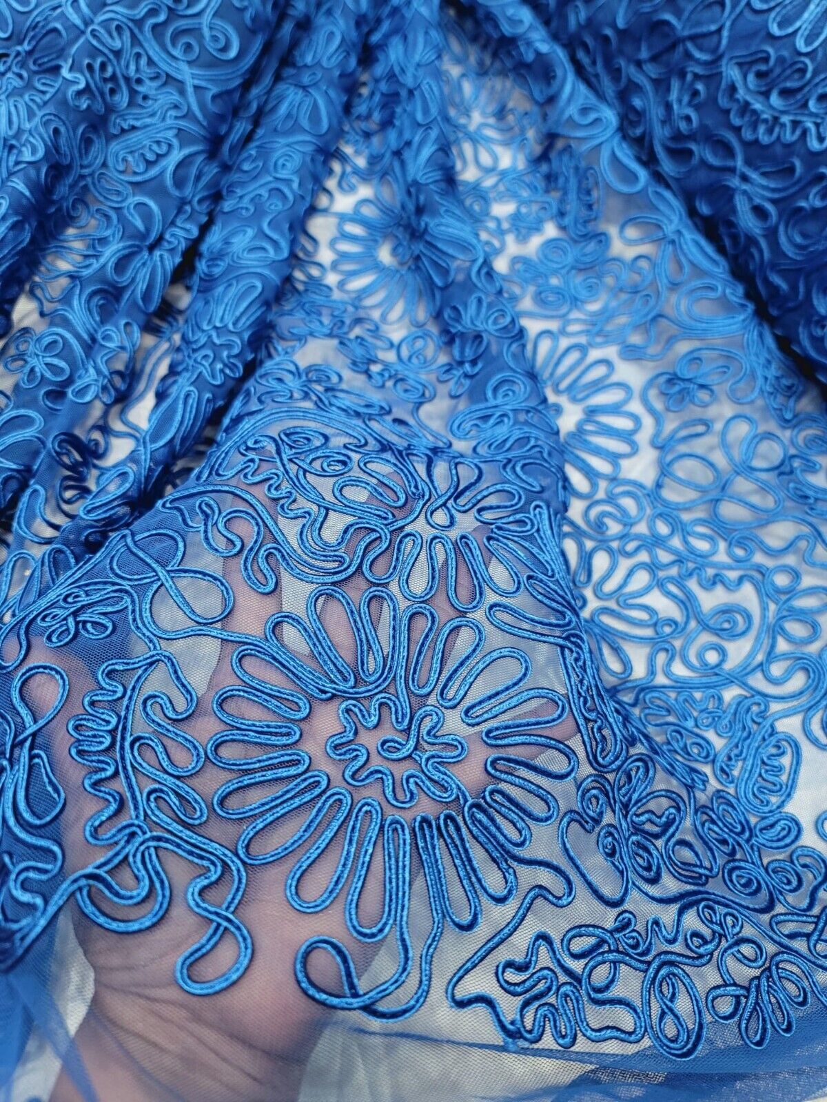 Royal Blue Lace Fabric - 56" Width - Sold by the Yard - Embroidery Cord Floral Flowers