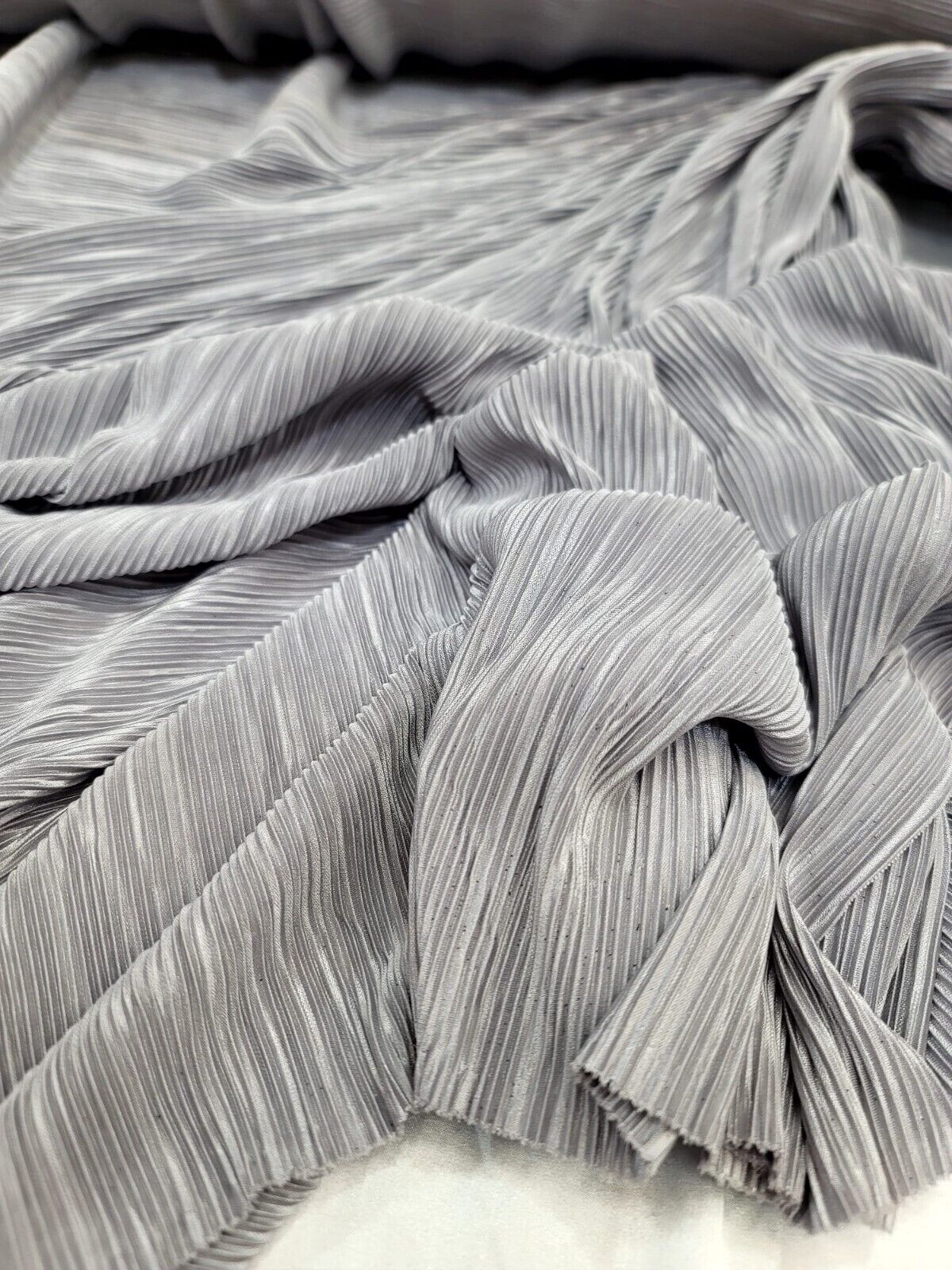 Pleated Fabric Sold By The Yard Silver Textured Fabric For Dress Prom Bridal